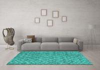 Machine Washable Abstract Turquoise Contemporary Rug, wshcon1859turq