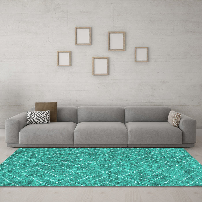 Machine Washable Abstract Turquoise Contemporary Area Rugs in a Living Room,, wshcon1859turq
