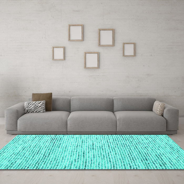 Machine Washable Abstract Turquoise Contemporary Area Rugs in a Living Room,, wshcon1860turq
