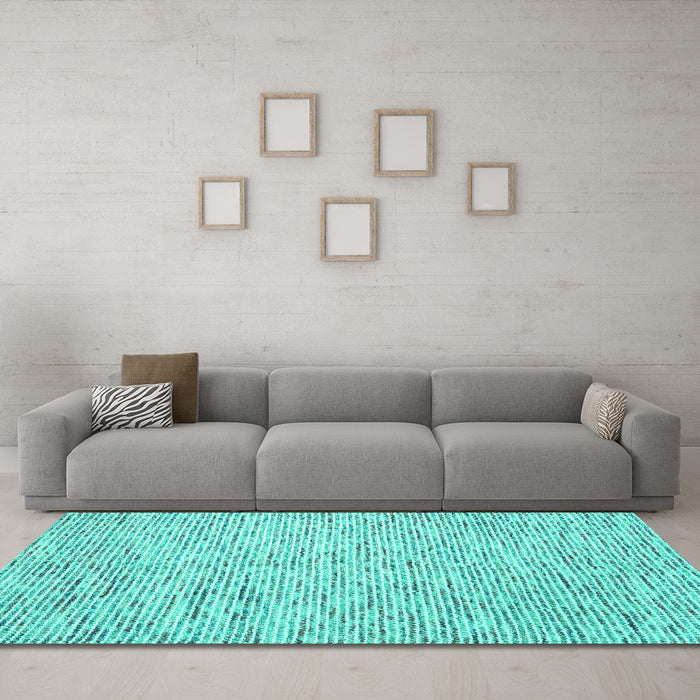 Machine Washable Abstract Turquoise Contemporary Area Rugs in a Living Room,, wshcon1861turq