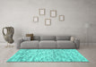 Machine Washable Abstract Turquoise Contemporary Area Rugs in a Living Room,, wshcon1862turq