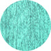 Round Machine Washable Abstract Turquoise Contemporary Area Rugs, wshcon1862turq