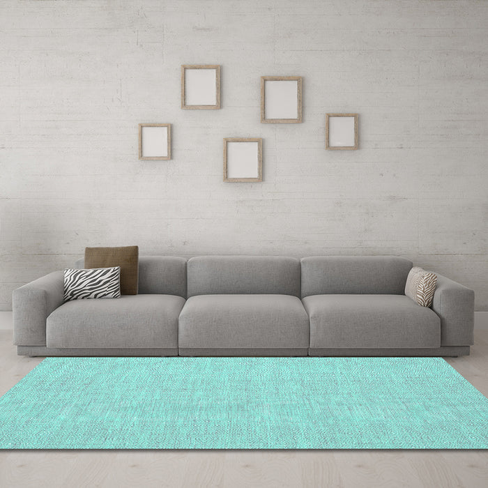 Machine Washable Abstract Turquoise Contemporary Area Rugs in a Living Room,, wshcon1863turq