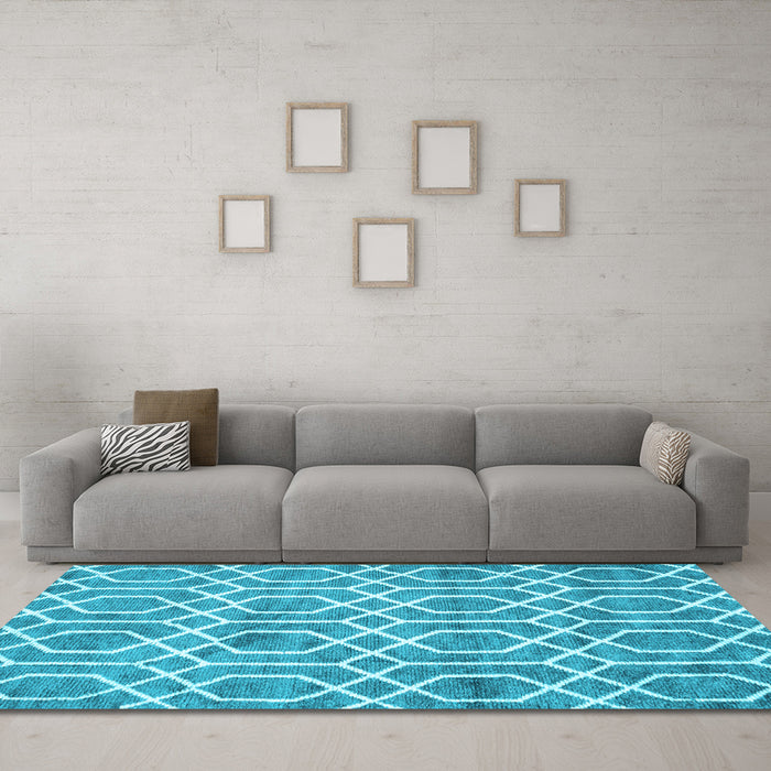 Machine Washable Trellis Light Blue Modern Rug in a Living Room, wshcon1864lblu