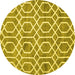 Round Machine Washable Trellis Yellow Modern Rug, wshcon1864yw