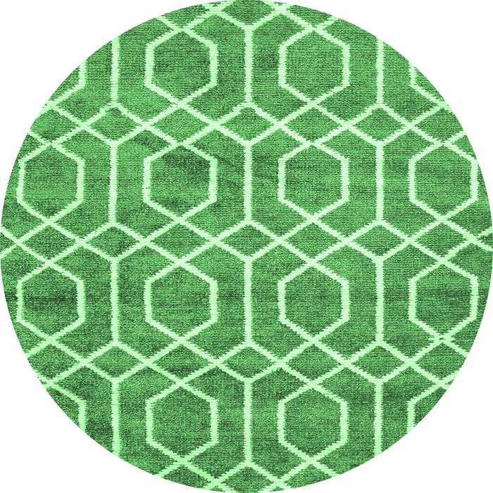 Round Machine Washable Trellis Emerald Green Modern Area Rugs, wshcon1864emgrn