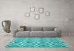 Machine Washable Trellis Turquoise Modern Area Rugs in a Living Room,, wshcon1864turq