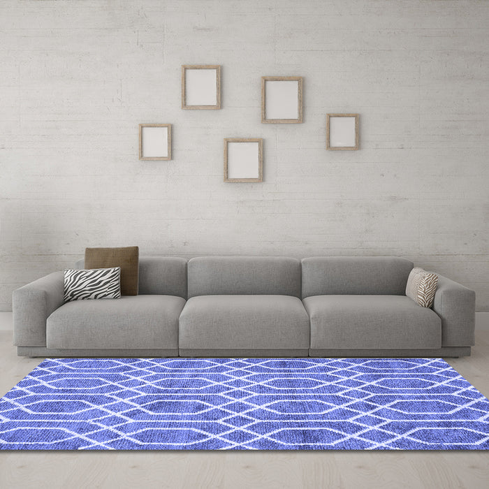 Machine Washable Trellis Blue Modern Rug in a Living Room, wshcon1864blu