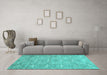 Machine Washable Abstract Turquoise Contemporary Area Rugs in a Living Room,, wshcon1865turq