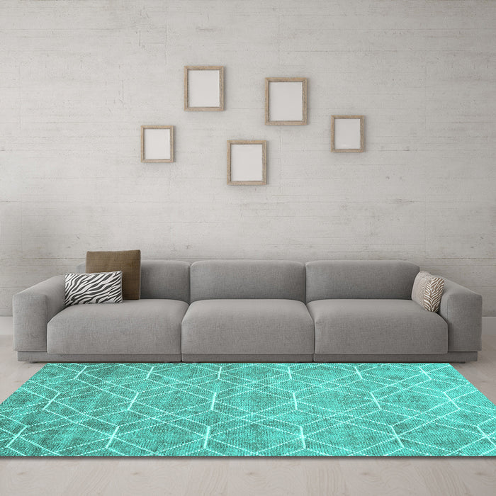 Machine Washable Abstract Turquoise Contemporary Area Rugs in a Living Room,, wshcon1865turq