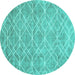 Round Machine Washable Abstract Turquoise Contemporary Area Rugs, wshcon1865turq