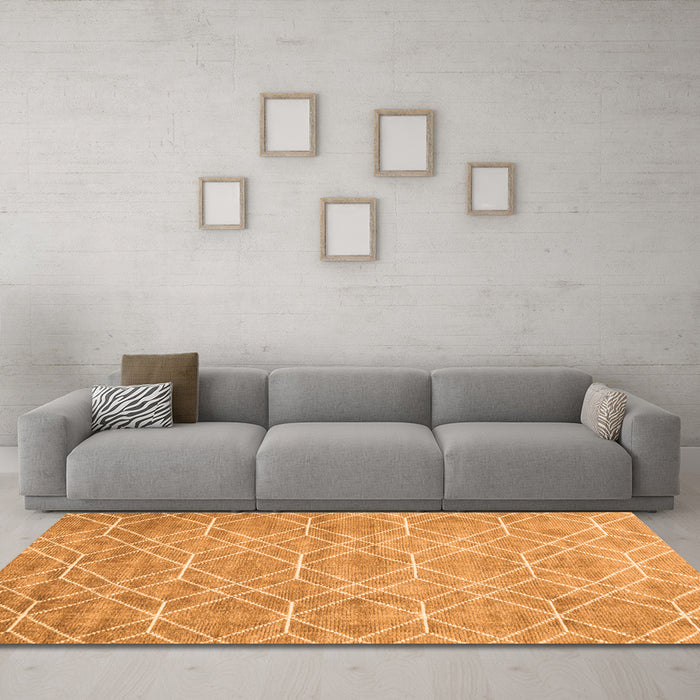Machine Washable Abstract Orange Contemporary Area Rugs in a Living Room, wshcon1865org