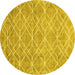 Round Machine Washable Abstract Yellow Contemporary Rug, wshcon1865yw