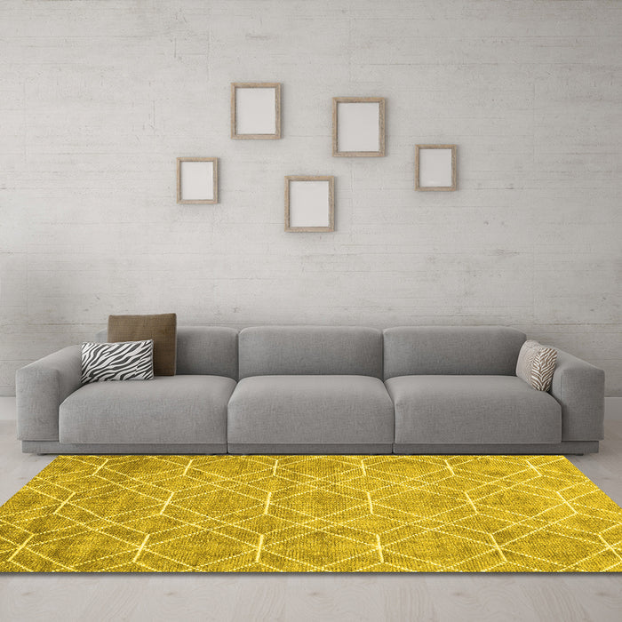 Machine Washable Abstract Yellow Contemporary Rug in a Living Room, wshcon1865yw