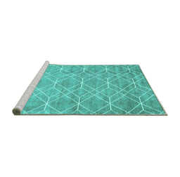 Sideview of Machine Washable Abstract Turquoise Contemporary Area Rugs, wshcon1865turq