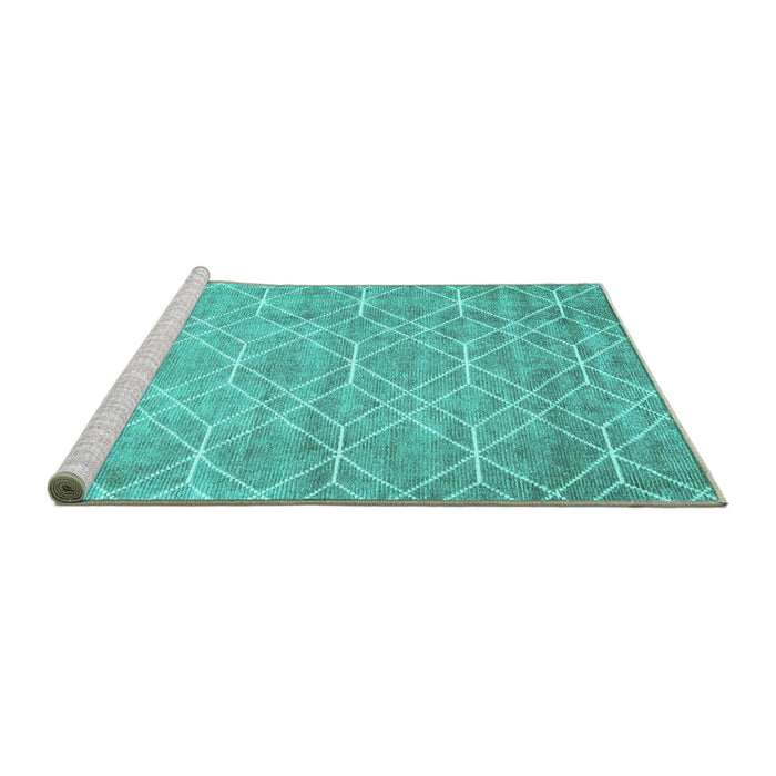 Sideview of Machine Washable Abstract Turquoise Contemporary Area Rugs, wshcon1865turq
