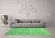 Machine Washable Abstract Emerald Green Contemporary Area Rugs in a Living Room,, wshcon1865emgrn