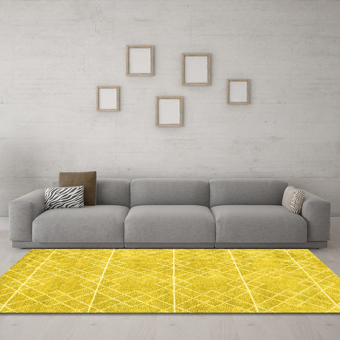 Machine Washable Abstract Yellow Contemporary Rug in a Living Room, wshcon1866yw