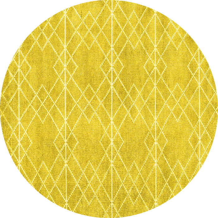 Round Machine Washable Abstract Yellow Contemporary Rug, wshcon1866yw