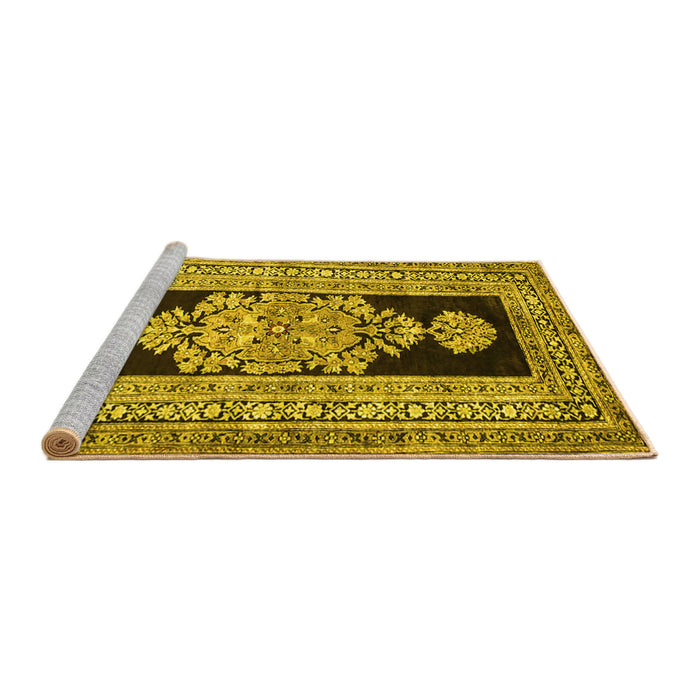 Sideview of Machine Washable Abstract Yellow Contemporary Rug, wshcon1868yw