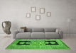 Machine Washable Abstract Green Contemporary Area Rugs in a Living Room,, wshcon1868grn