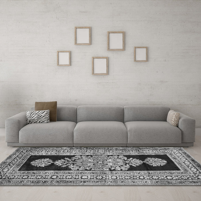 Machine Washable Abstract Gray Contemporary Rug in a Living Room,, wshcon1868gry