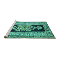 Sideview of Machine Washable Abstract Turquoise Contemporary Area Rugs, wshcon1868turq