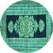 Round Machine Washable Abstract Turquoise Contemporary Area Rugs, wshcon1868turq