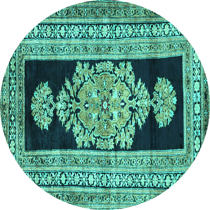 Round Abstract Turquoise Contemporary Rug, con1868turq