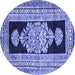 Round Abstract Blue Contemporary Rug, con1868blu