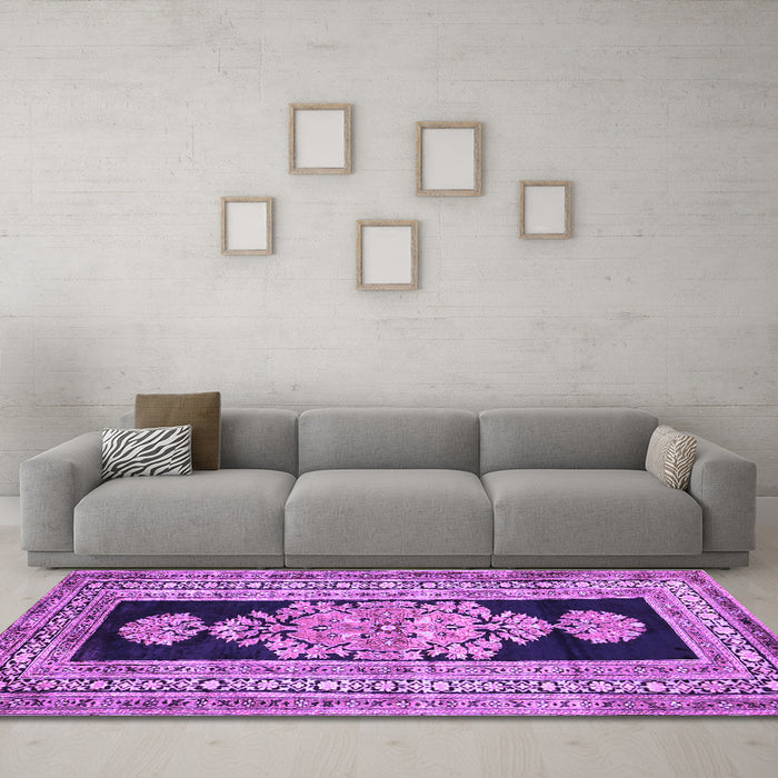 Machine Washable Abstract Purple Contemporary Area Rugs in a Living Room, wshcon1868pur