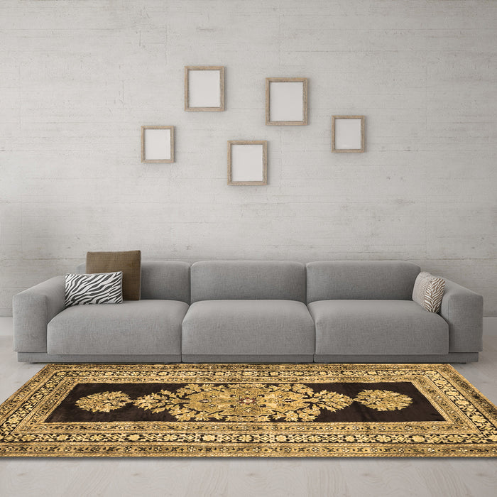 Machine Washable Abstract Brown Contemporary Rug in a Living Room,, wshcon1868brn