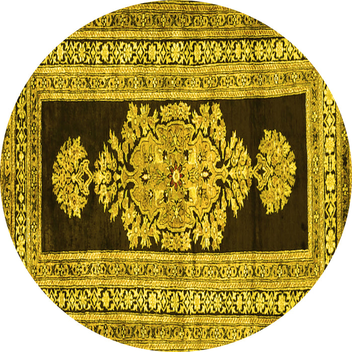 Round Abstract Yellow Contemporary Rug, con1868yw