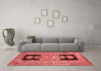 Machine Washable Abstract Red Contemporary Rug, wshcon1868red