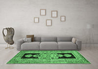 Machine Washable Abstract Emerald Green Contemporary Rug, wshcon1868emgrn