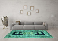 Machine Washable Abstract Turquoise Contemporary Rug, wshcon1868turq