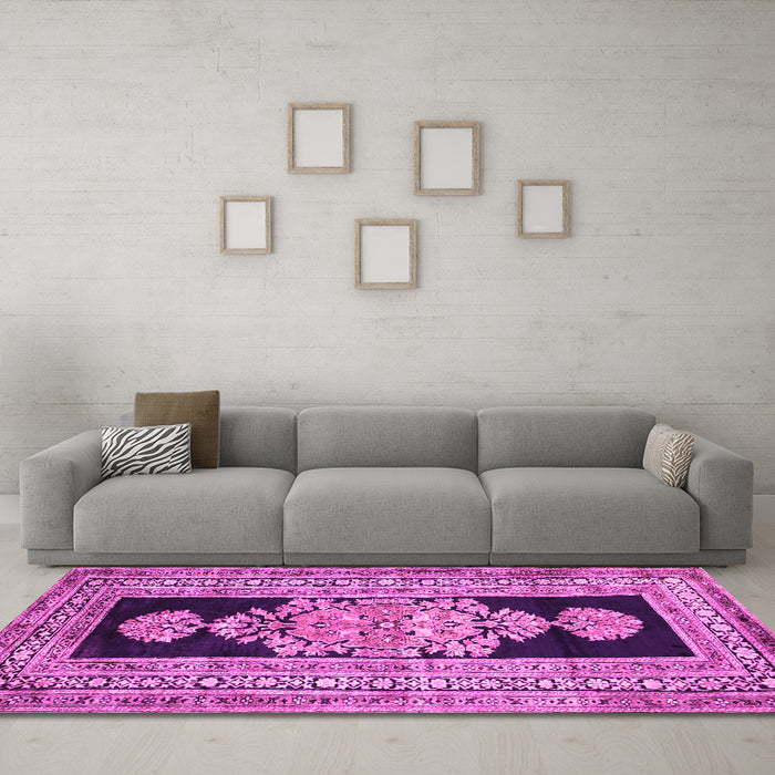 Machine Washable Abstract Pink Contemporary Rug in a Living Room, wshcon1868pnk