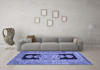 Machine Washable Abstract Blue Contemporary Rug, wshcon1868blu