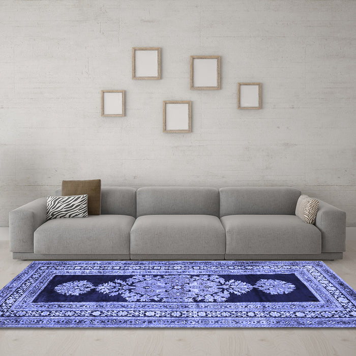 Machine Washable Abstract Blue Contemporary Rug in a Living Room, wshcon1868blu