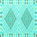 Square Machine Washable Southwestern Turquoise Country Area Rugs, wshcon1869turq