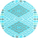 Round Machine Washable Southwestern Light Blue Country Rug, wshcon1869lblu