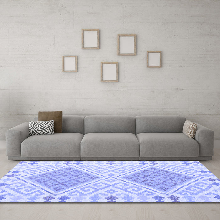 Machine Washable Southwestern Blue Country Rug in a Living Room, wshcon1869blu
