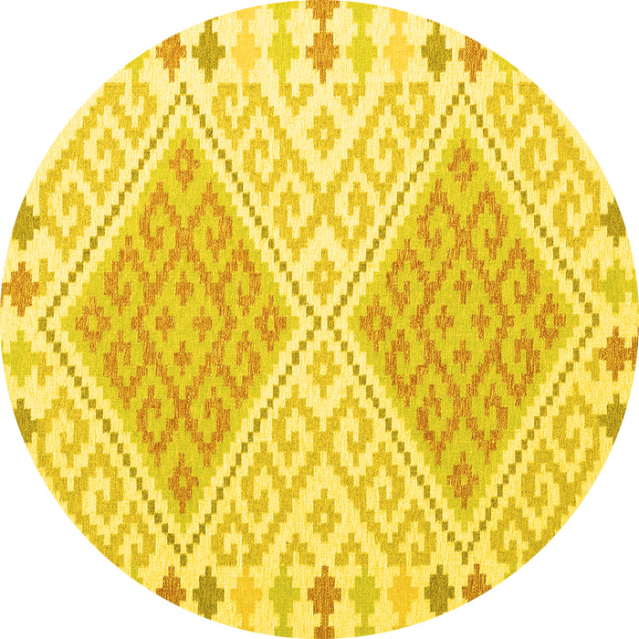 Round Machine Washable Southwestern Yellow Country Rug, wshcon1869yw
