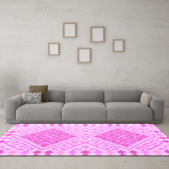 Machine Washable Southwestern Pink Country Rug in a Living Room, wshcon1869pnk