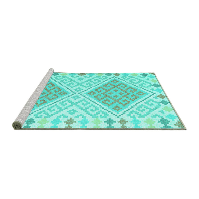 Sideview of Machine Washable Southwestern Turquoise Country Area Rugs, wshcon1869turq