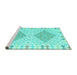 Sideview of Machine Washable Southwestern Turquoise Country Area Rugs, wshcon1869turq