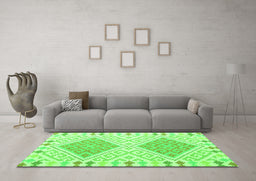 Machine Washable Southwestern Green Country Area Rugs in a Living Room,, wshcon1869grn
