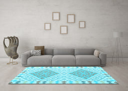 Machine Washable Southwestern Light Blue Country Rug in a Living Room, wshcon1869lblu