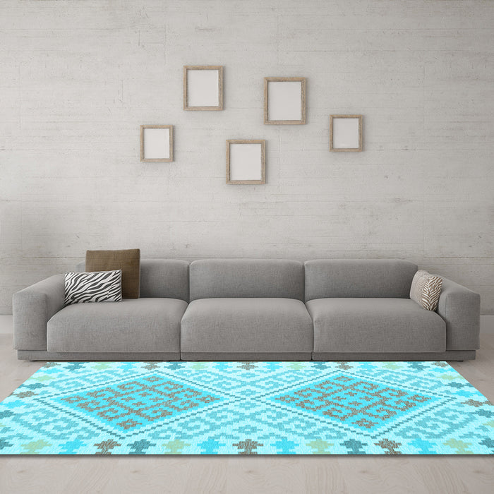 Machine Washable Southwestern Light Blue Country Rug in a Living Room, wshcon1869lblu