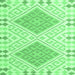 Square Machine Washable Southwestern Emerald Green Country Area Rugs, wshcon1869emgrn